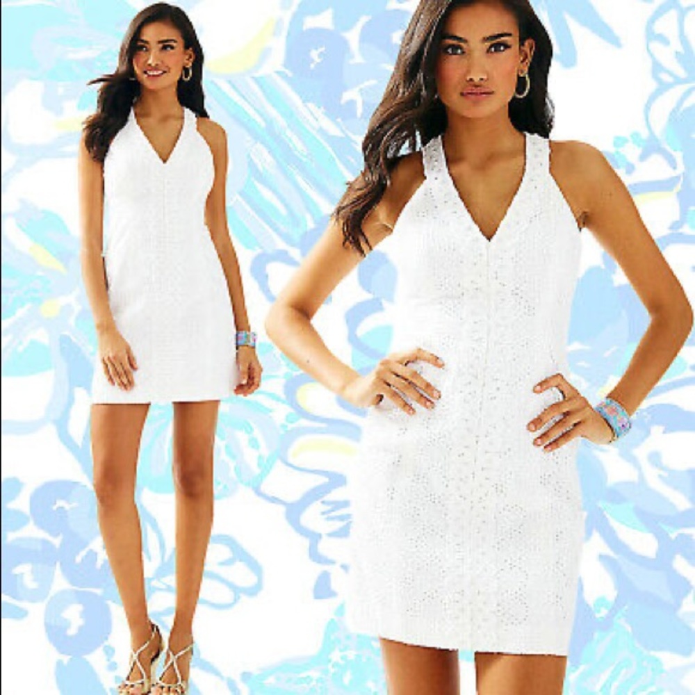 Lilly Pulitzer Lynn Shift Dress In Pop The Bubbly Eyelet White Women's Size 0